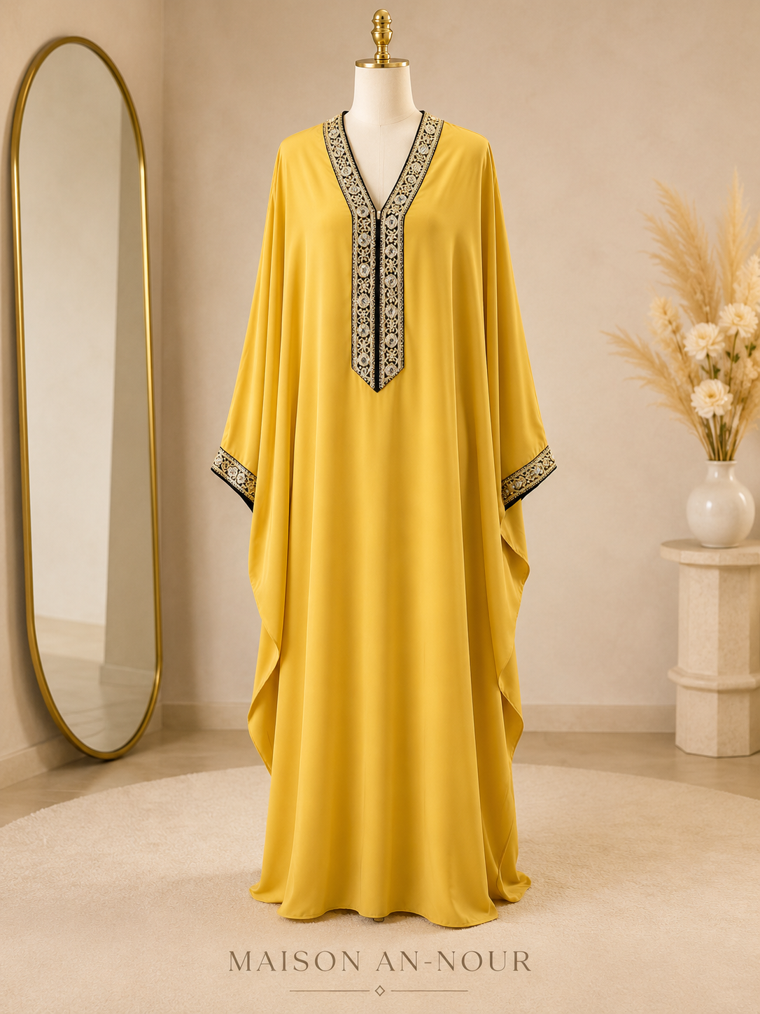 Abaya Papillon Brodée Femme – Kaftan Long Fluide Élégant et Modeste