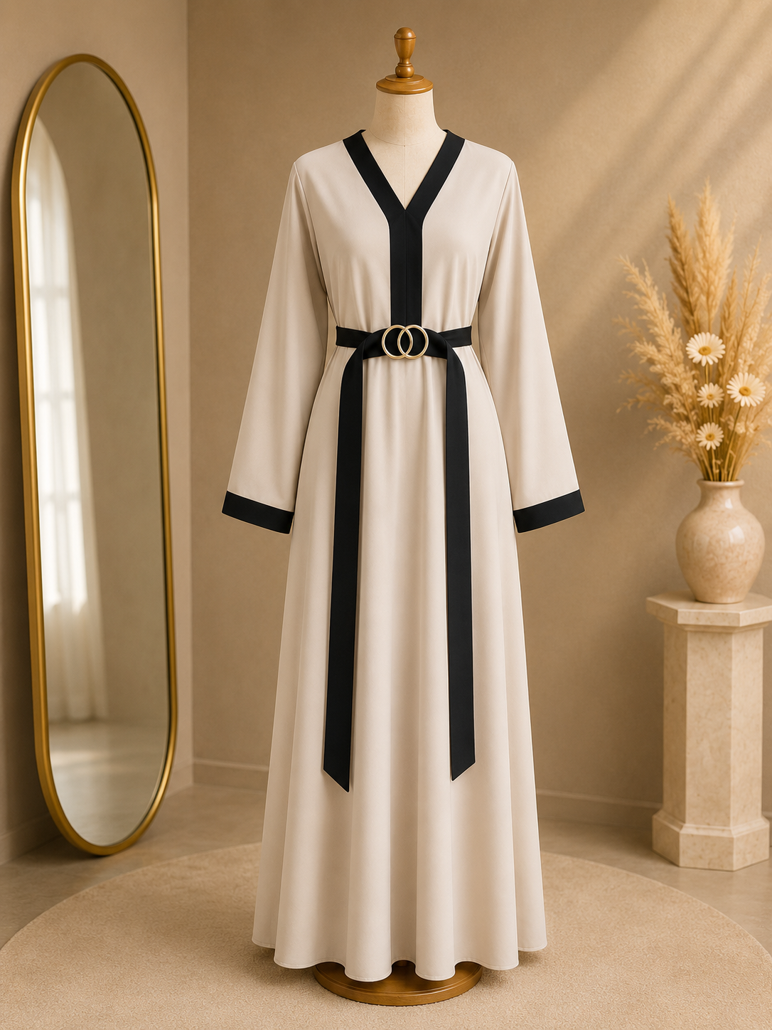 Robe Longue Femme Élégante avec Ceinture