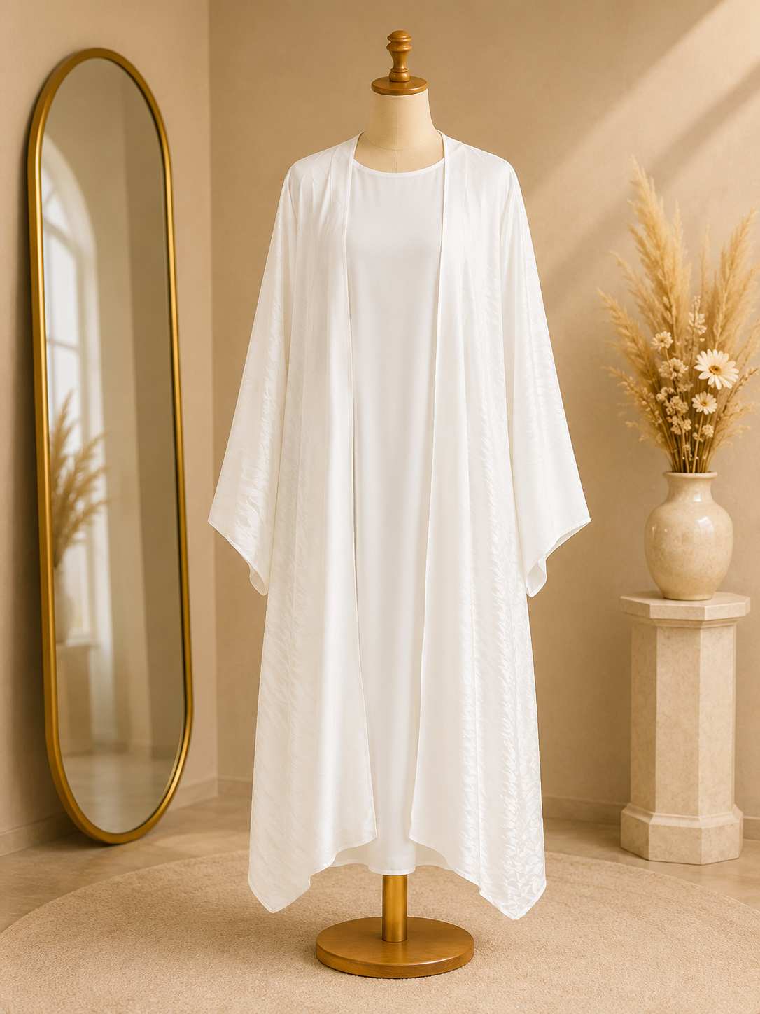 Abaya Kimono Femme Blanche Élégante 2 Pièces