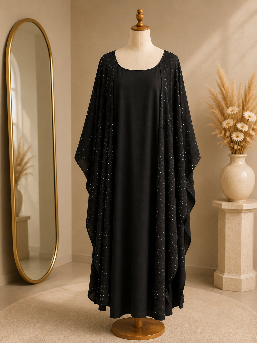 Abaya Papillon Femme Noire Strass Élégante