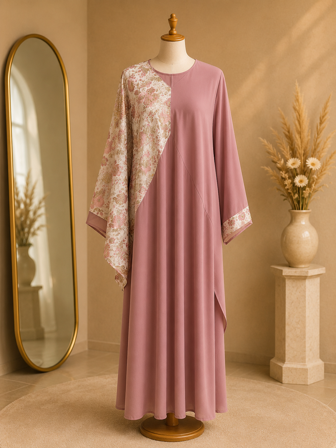 Abaya Femme Rose Poudré Fleurie Élégante