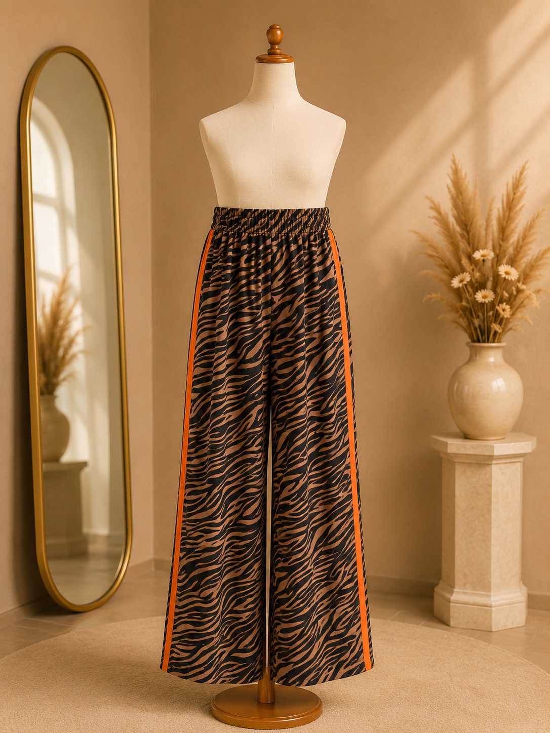 Pantalon Large Femme Imprimé Zèbre Élégant