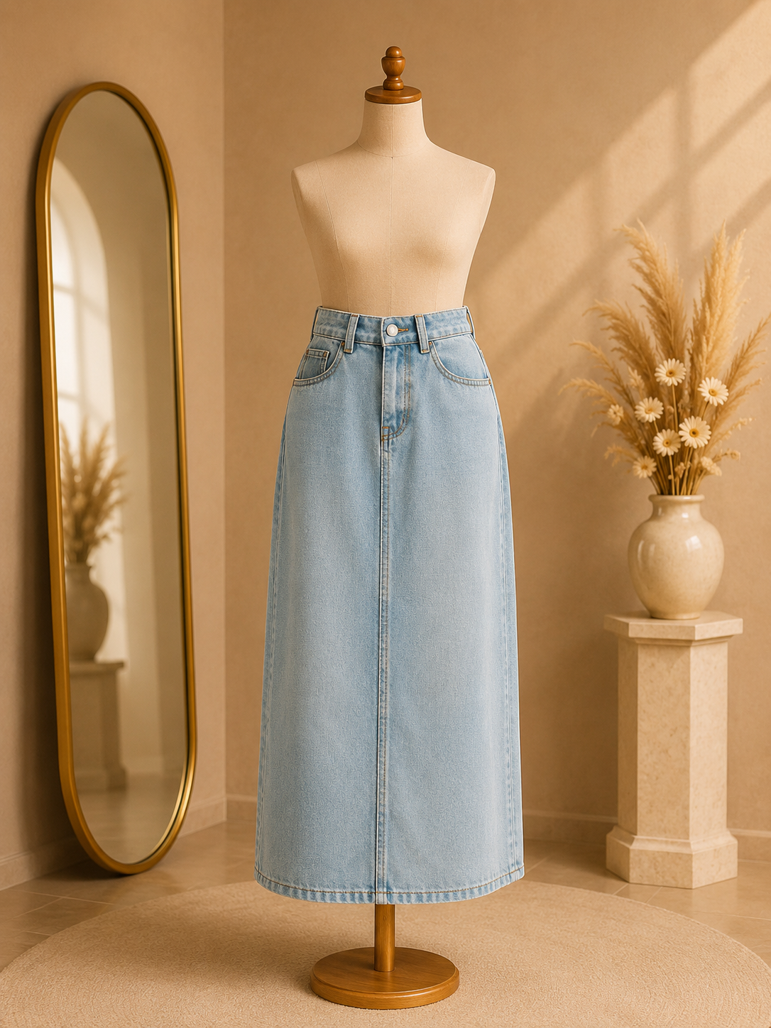 Jupe Longue en Jean Femme Taille Haute
