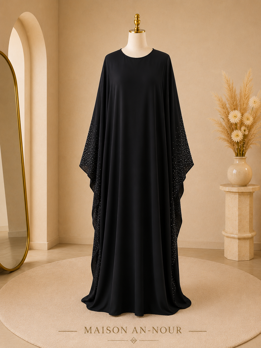Abaya Papillon Noire Femme Strass Luxe