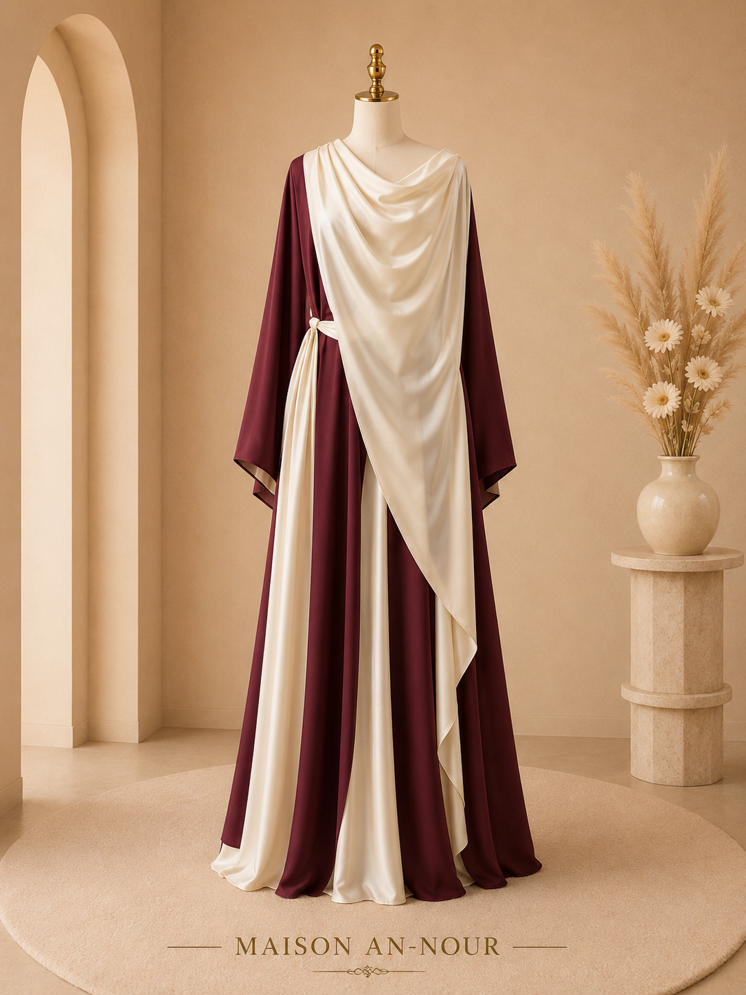 Robe Longue Drapée Bicolore Élégance