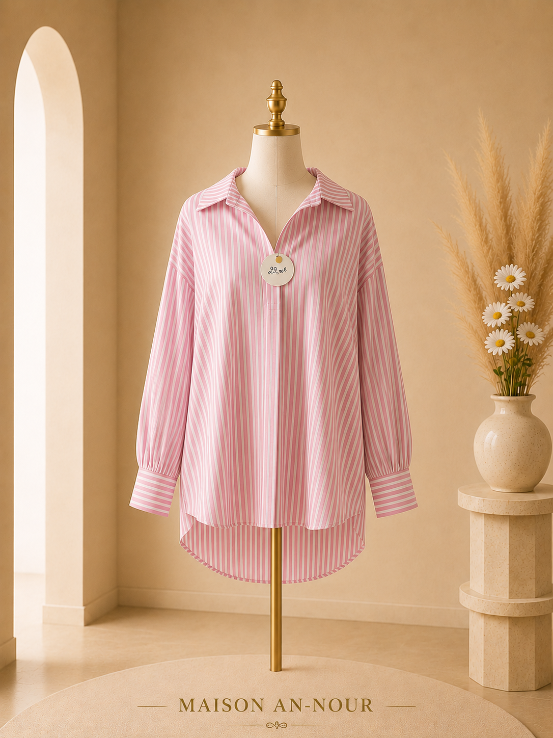 Chemise Longue Oversize à Rayures Roses