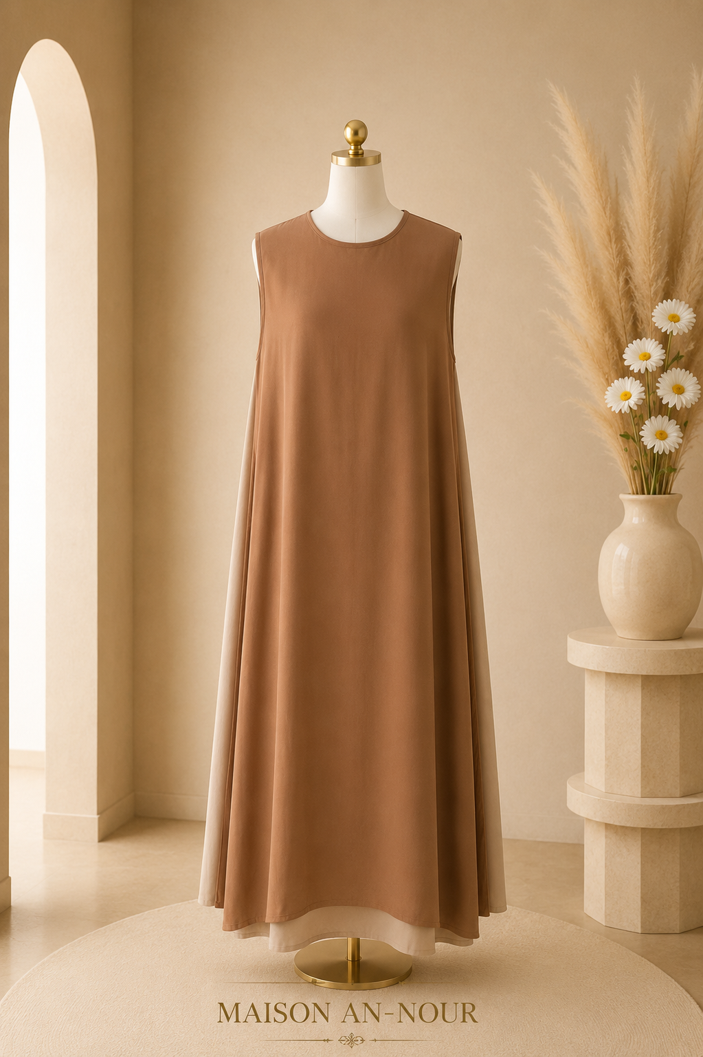 Robe Longue Sans Manches Femme Fluide Camel