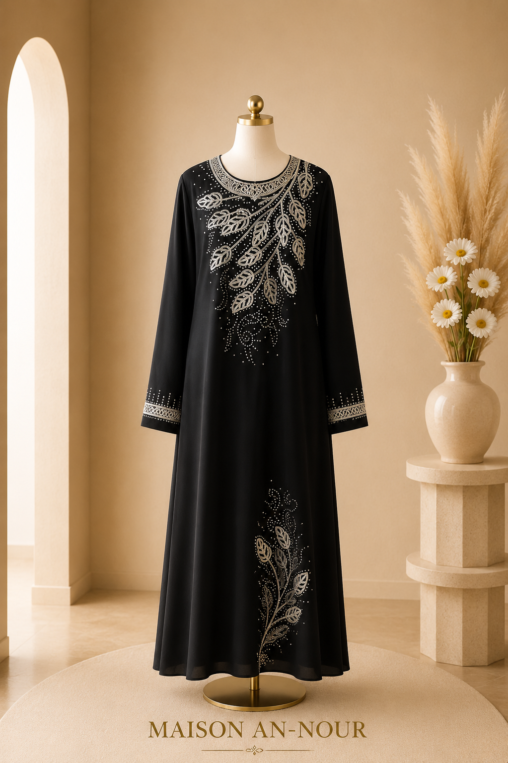 Djelaba Femme Noire Brodée Élégante