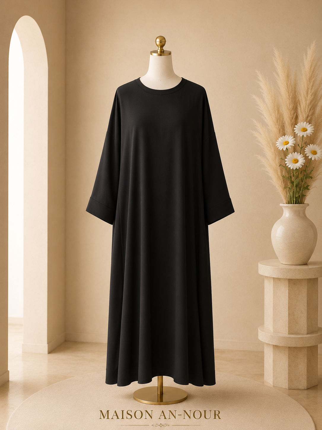 Robe Longue Femme Noire Fluide et Modeste – Taille Unique