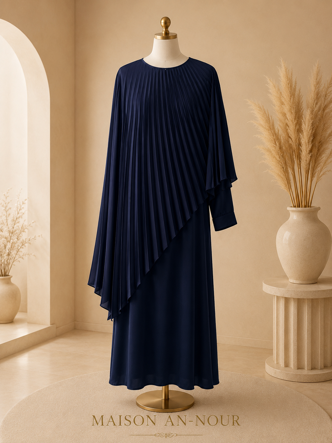 Robe Longue Plissée Femme Bleu Marine – Coupe Fluide – Taille Unique