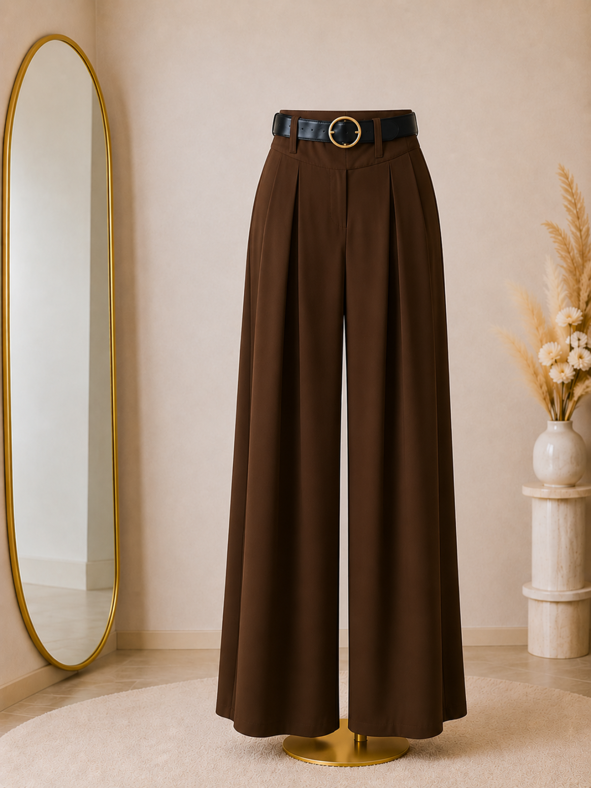 Pantalon Femme Large Taille Haute Plissé – Coupe Fluide Élégante et Confortable