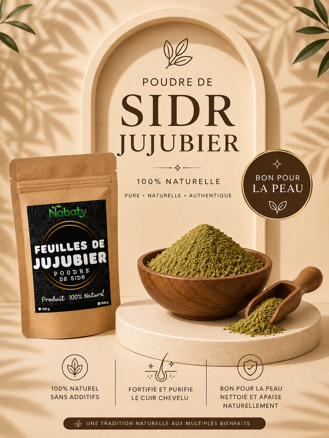 Poudre de Sidr Jujubier 100% Naturelle – Soin Capillaire et Soin de la Peau Purifiant
