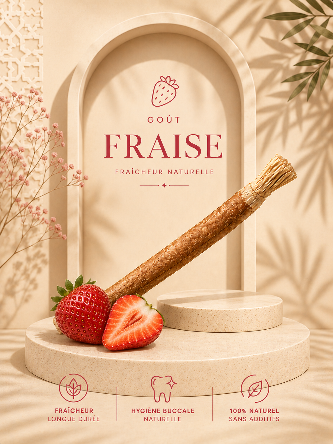 Siwak Goût Fraise Naturelle – Brosse à Dents Naturelle pour une Haleine Fraîche et une Hygiène Buccale Saine