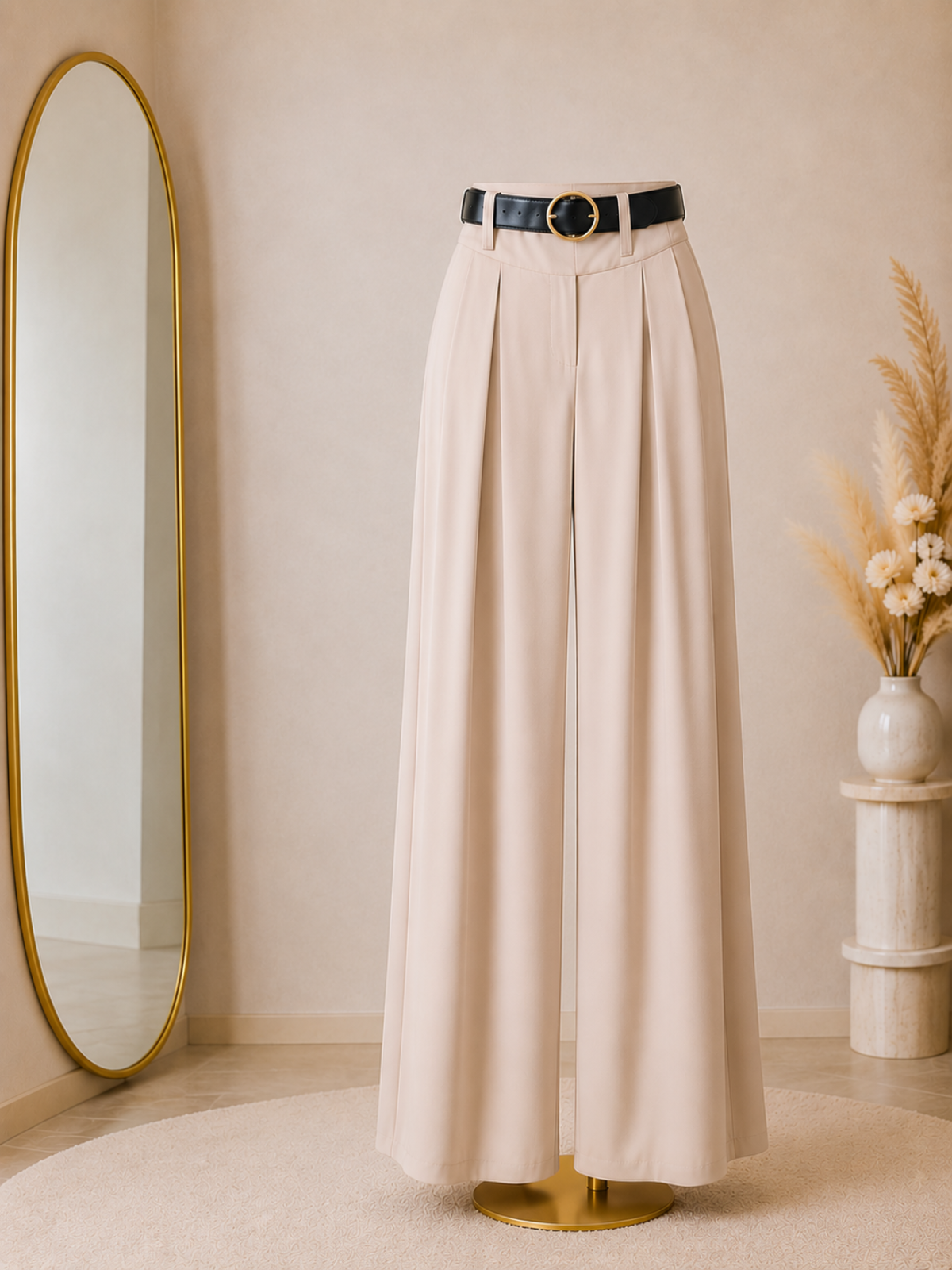 Pantalon Femme Large Taille Haute Plissé – Coupe Fluide Élégante et Confortable