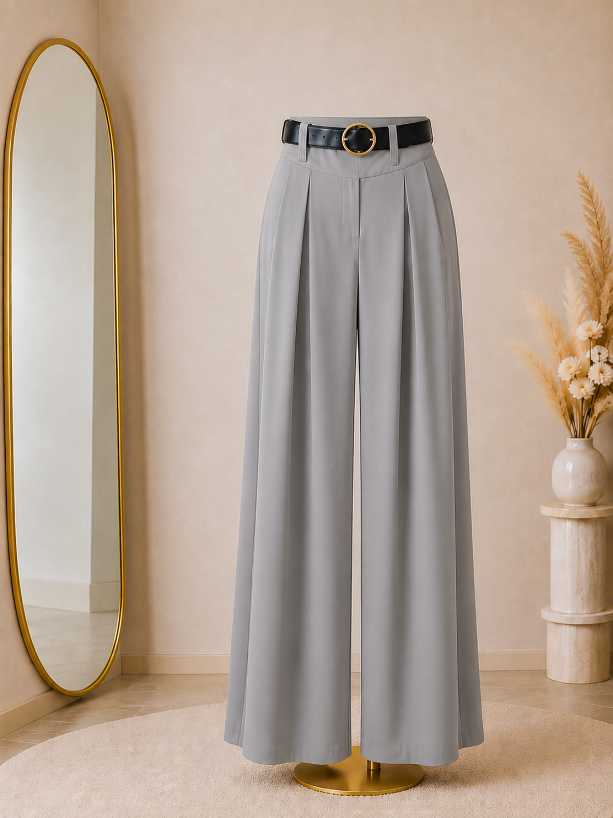 Pantalon Femme Large Taille Haute Plissé – Coupe Fluide Élégante et Confortable
